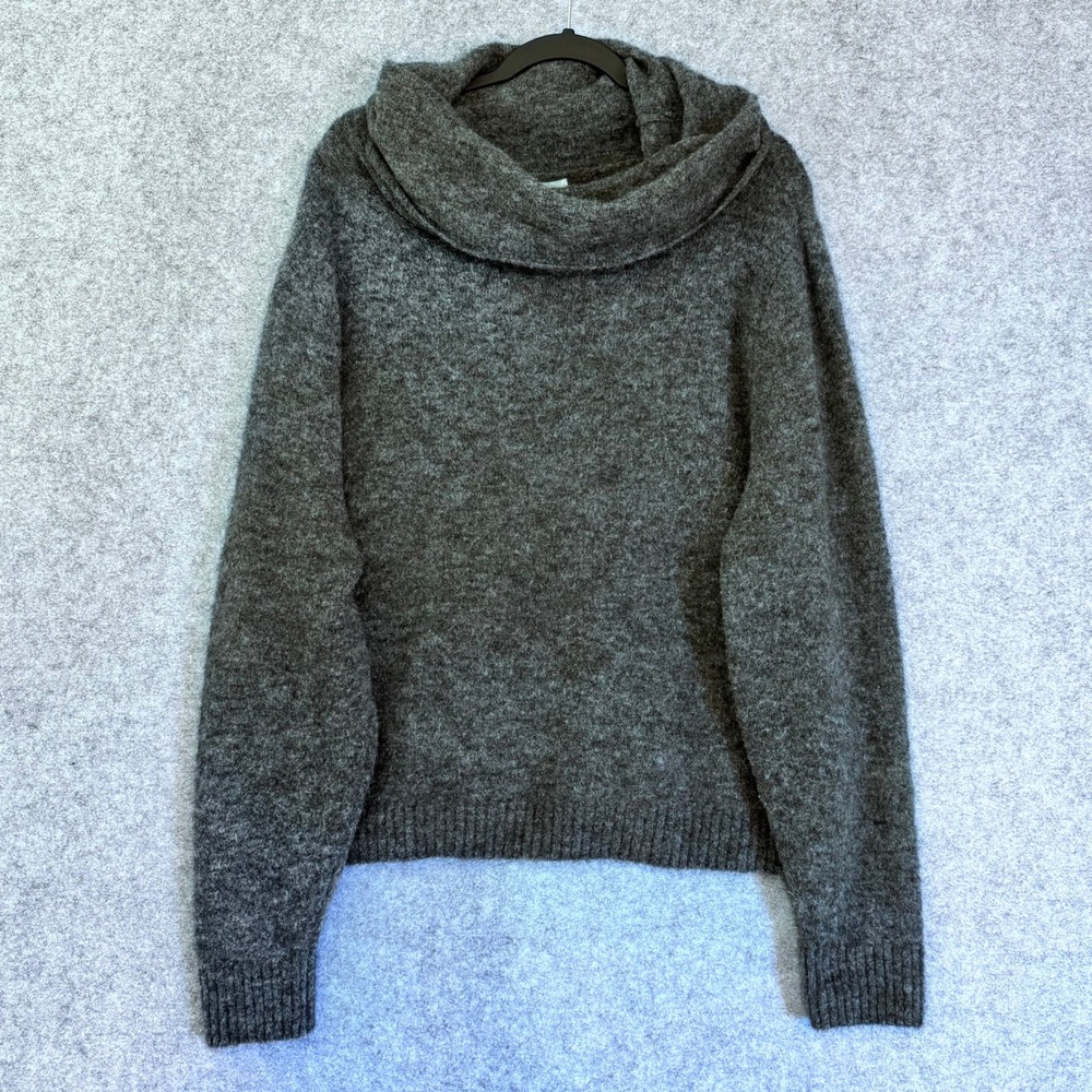 HM Womens Sweater Medium‎ Grey Mohair Wool Blend Cowl Neck Pullover Boxy Cozy